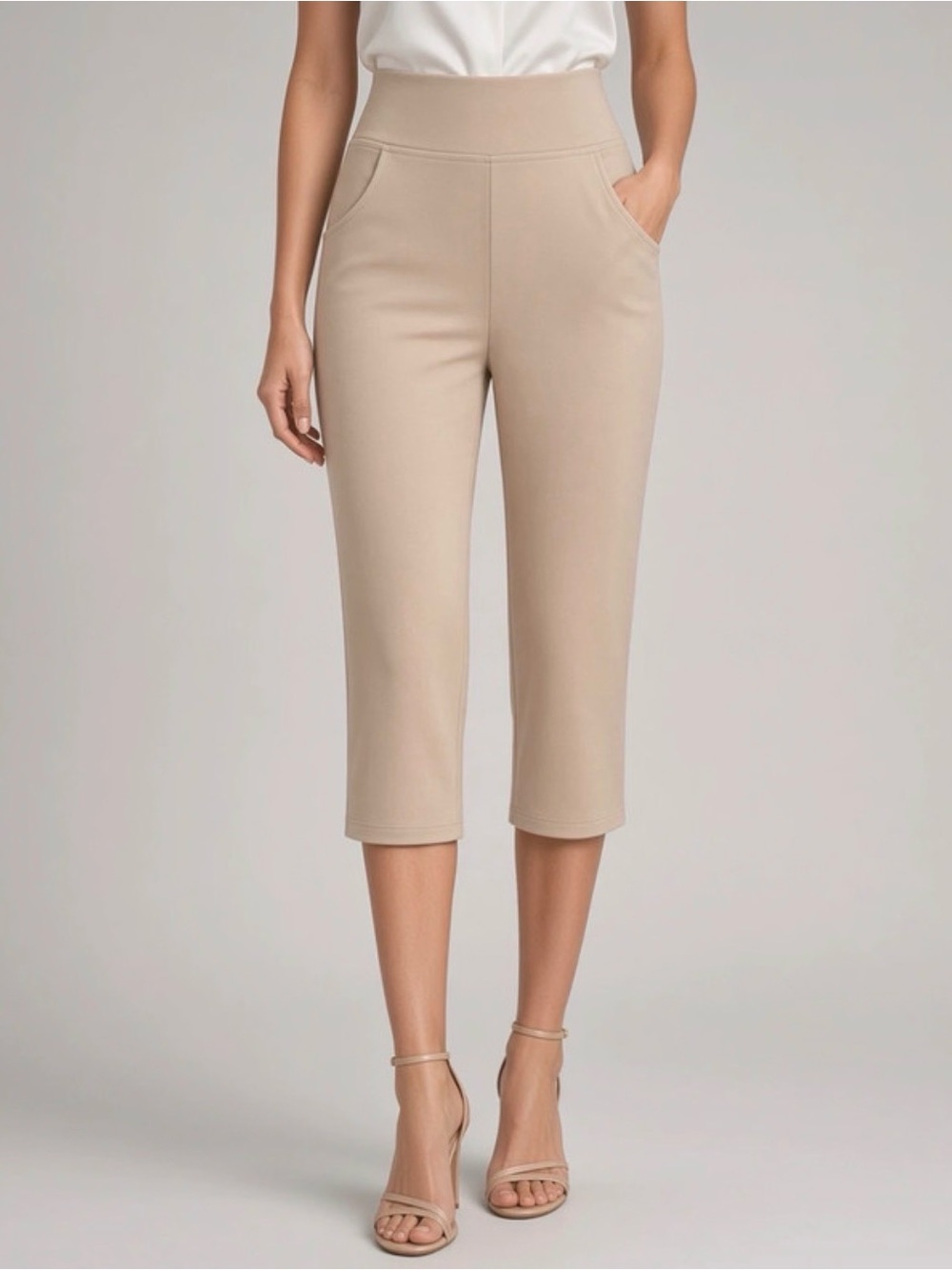 Women's High-Rise Capri Pants in Taupe